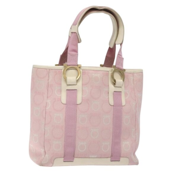 Salvatore Ferragamo Gancini Tote Bag Canvas Pink Gold Auth - Picture 11 of 16